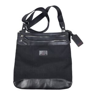 TUMI Women's Black Nylon & Leather Crossbody Strap Handbag Bag Size Large